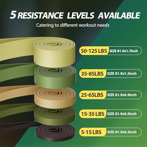 LEEKEY Resistance Bands Set for Pull-Up Assistance & Full-Body Training, Multi-Level Exercise Bands with Bag for Home Workouts,Strength Training 5-125LBS Green with Handle