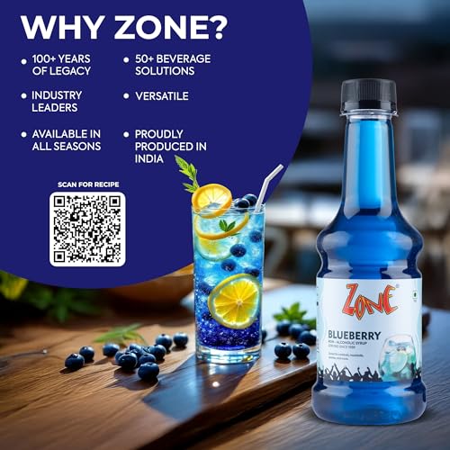 Image of Zone Blueberry Syrup 300ml | Fresh Blueberries Flavor for Mocktails, Cocktails, Lemonades, Iced Teas & More | Non Alcoholic, More Servings, Premium Taste, Great Value | 12+ Flavours