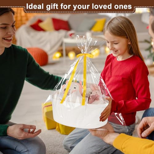 Image of OIAHOMY Gift Basket with Handle, 15.4 inchx 11.4 inchx 6.7 inch Woven Basket with Gift Bag, Ribbon and Wrap Tissue Paper, Nursery Bins Empty to Fill with Towels, Baby, Pet Toy Organizer - White