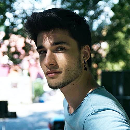 Ironbox 16 Pairs Stainless Steel Y2K Punk Hoop Dangle Earrings For Men Women Emo Goth Chains Statement Cross Guitar Lock Barbell Star Screw Cone Flame Stud Earrings For Men #TOP1