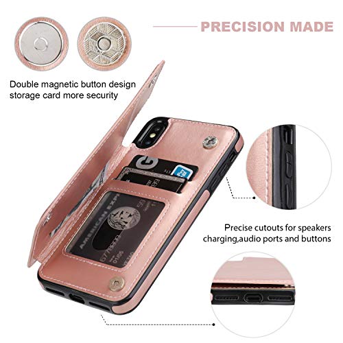 Iphone Xs Max Wallet Case With Card Holder,Ot Onetop Premium Pu Leather Kickstand Card Slots Case,Double Magnetic Clasp And Durable Shockproof Cover 6.5 Inch(Rose Gold) #TOP6