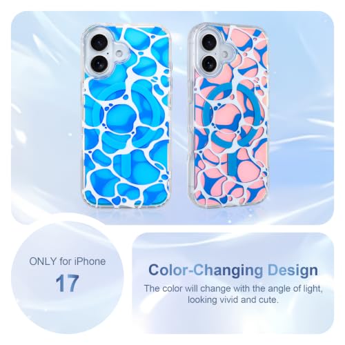 Image of AIGOMARA Cute Case for iPhone 17 Case for Women Girls [Compatible with Magsafe] Twilight Sea Surface Pattern Design, Clear Aesthetic Summer Magnetic Protective Phone Cover, Iridescent Blue