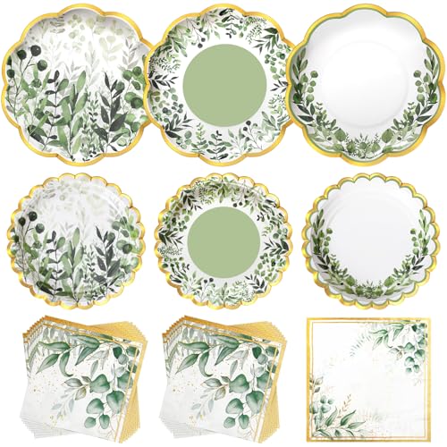 Skybooly 144 Pcs 48 Guests Sage Green Paper Plates and
