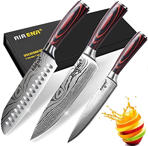 Ensembles de Couteaux | 8 Couteau de Chef | 7 Couteau japonais Santoku | 5 Couteaux Utilitaire | Acier Haut Carbone Ultra Aigu | Set Couteaux de Cuisine avec Poignée Ergonomique et Boîte Cadeau