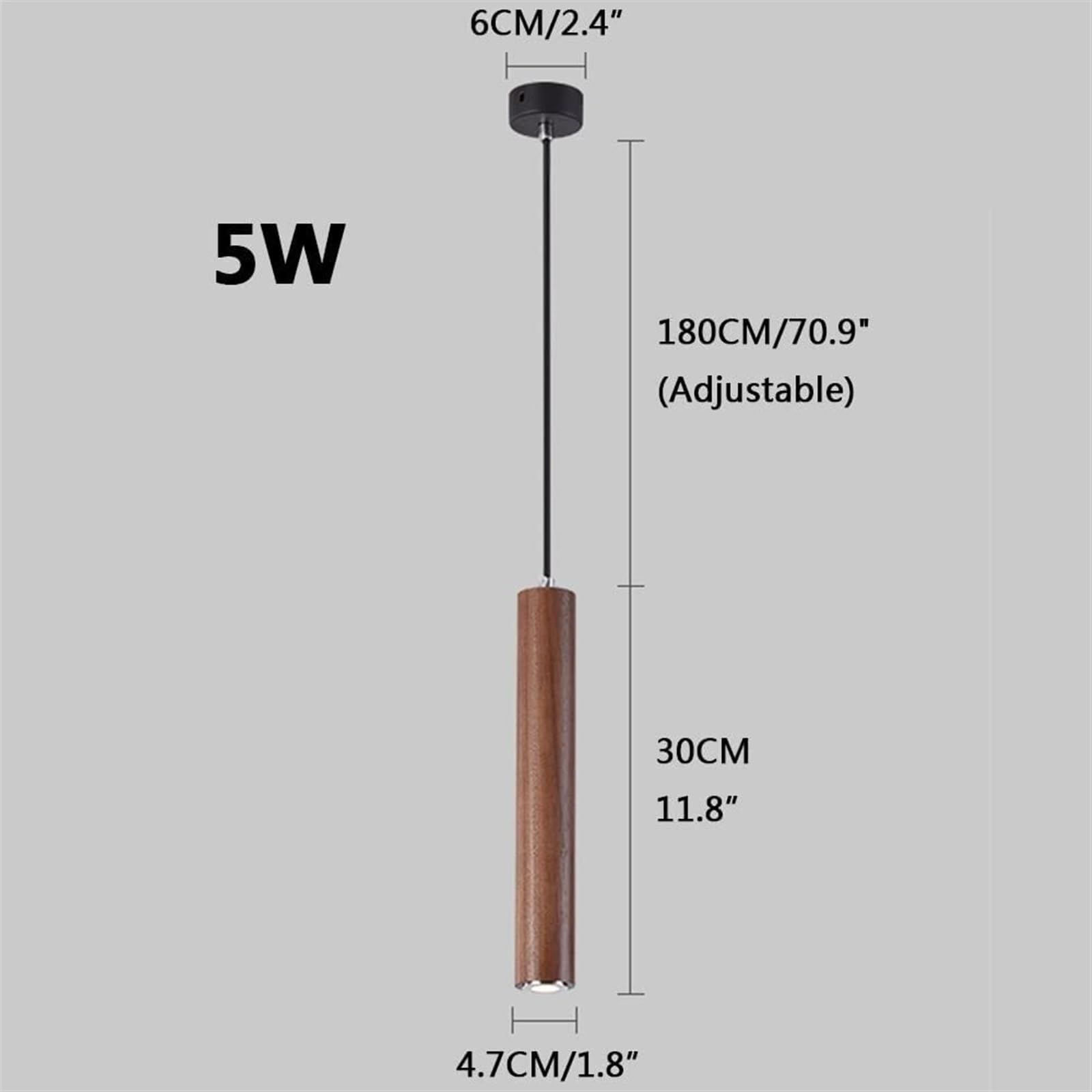 Lámpara de Techo Cilíndrica Creativa, Lámpara Colgante Led de Madera Sencilla, Tubo Largo, Luz de Suspensión Regulable para Isla de Cocina, Dormitorio, Pasillo, Cocina (Color Nogal)/Color de la Madera