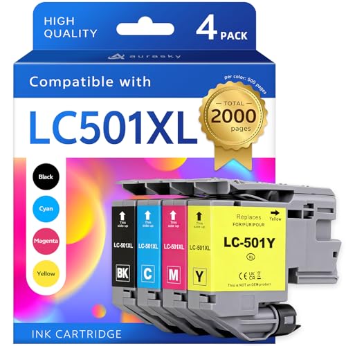 Image of LC501XL LC501 XL Ink Cartridges Compatible with Brother High Yield Replace for LC 501XL LC501 for MFC-J1260DW J1360DW J1410DW Color Inkjet Printers (with Chip, 4 Pack)