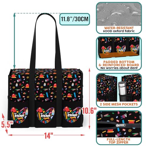 Image of 84hoods Multi-Pocket Tote Bag for Women. Waterproof Shoulder Bag with Multiple Convenient Pockets and Zipper for Travel, Grocery and Work. Gift for Teachers. Made to Teach.