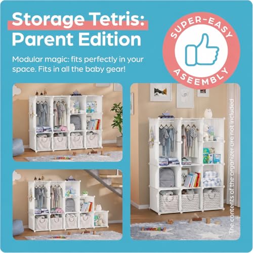 Image of Mevigo Foldable Plastic Wardrobe for Clothes - 12- Door Baby Cupboard for Clothes Storage, Wardrobe for Kids, Plastic Almirah, Collapsible Wardrobe for Kids Livingroom & Home (White- M4, 12- Door)