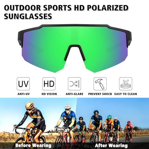 STORYCOAST Polarized Sports Sunglasses for Men Women Fishing Cycling Bike Running Sun Glasses UV Protection Matte Black Frame/Green Mirror Lens
