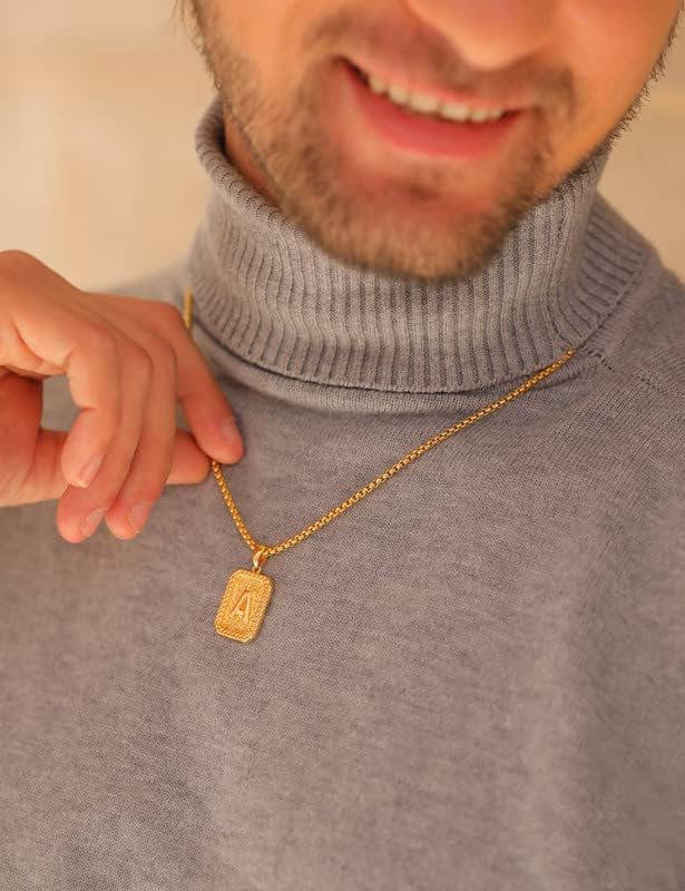 Miniatura 7 de Airrty Initial Letter Pendant Necklace for Men Women Sterling SilverGold Plated Box Chain Necklace 20 Inches Initial Necklaces for Men