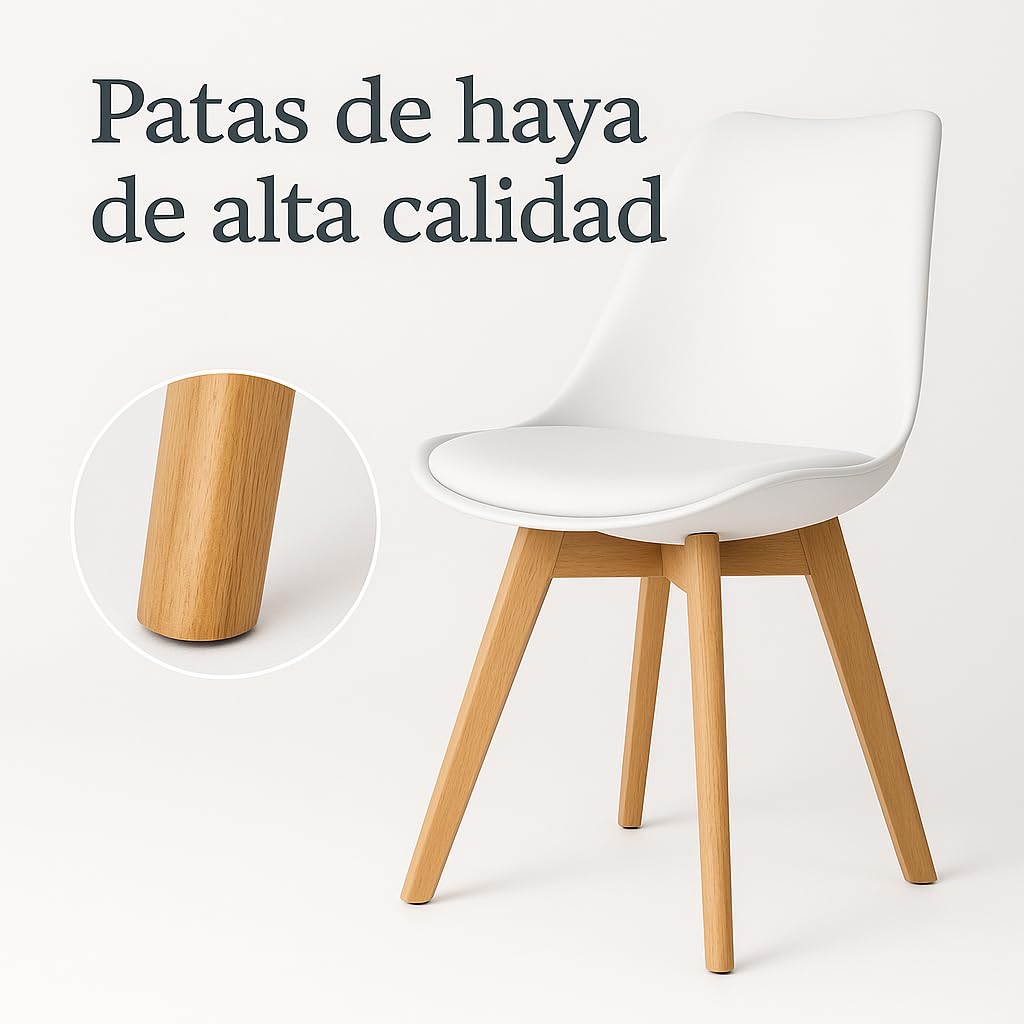T-LoVendo Pack de 4 Sillas Comedor Nórdico, Sillas de Cocina Nórdicas con Patas de Madera Maciza de Haya y Asiento Acolchado y Tapizado, Respaldo Ergonómico