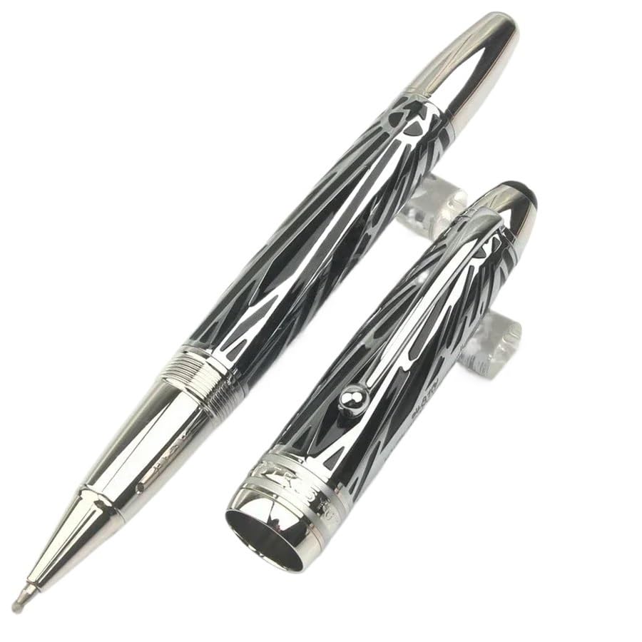 Stylo à bille à piston résine noir bleu vert et capuchon métal écriture