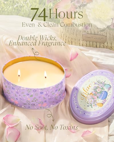 Image of M&SENSE Dual-Wicks Lilac Scented Candles 12oz | 2 Wick Spring Soy Candle, Natural Soy Wax, Floral Scented, Mother's Day Candle, Birthday Candle for Women