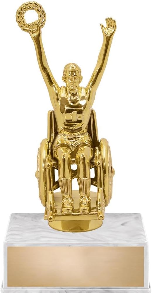 Crown Awards Wheelchair Wreath Trophy, 6.5" Wheelchair Wreath Male Trophy On White Luxury Trophy Base