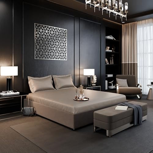 Image of Stoa Paris 350TC Luxture Cotton King Fitted Bedding Set with 2 Pillow Covers, All-Around Elastic Fitted Bedsheet 183cm x 198cm + 30cm Drop, All Season Comfort, Breathable, Panache 2.0 - Beige