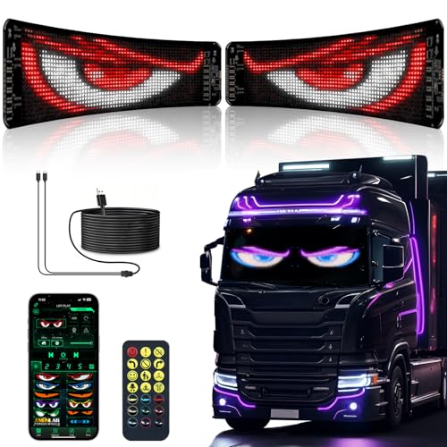 2 Stück Led Augen Auto LKW Teufelsaugen Frontscheibe Heckscheibe Wasserdicht Programmierbar mit APP-Steuerung und Fernbedienung Ultradünnes Flexibles Dynamic Soft Screen Matrix Panel (10 2x34 8 cm)