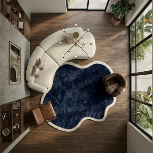 Image of SWEET HOMES Hand Made Carpet Ultra Soft Plush Irregular Shape Rug with Anti-Skid Backing. 7 x 7 Feet (213 x 213 cm), Blue /Ivory