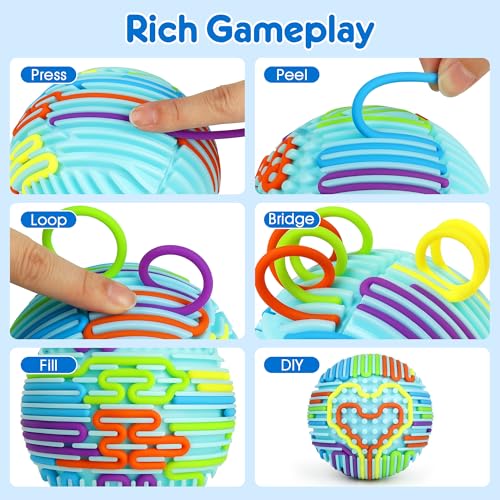 Sensory Fidget Toys for Kids, Sensory Activity Ball with 20 Strings, Sensory Toys for Autism ADHD Calming Focus Stress Relief, Travel Game Car Road Trip Airplane Activity Toys with Storage Bag - Image 3
