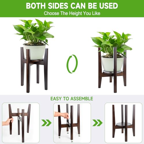 ZIOZERTT Adjustable Plant Stand with Tray,Indoor Wood Plant Stand Fit 8'' to 12'' Planter,Mid Century Modern Flower Pot Holder Rack(Plant and Pot Not Included) by ZIOZERTT - Used condition - Image 2