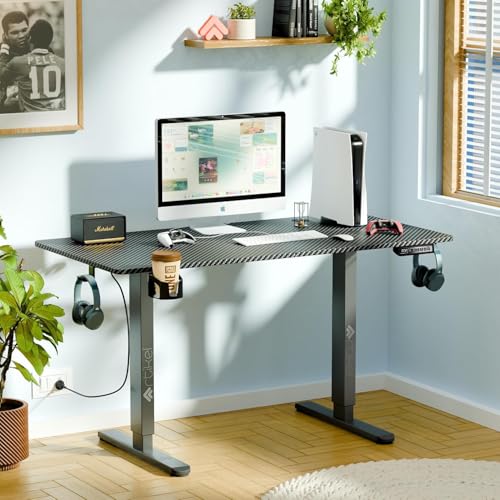 Image of ARTIKEL Artidesk Eco Electric Height Adjustable Table for Office Work & Home-Sit Stand Gaming Desk 80kg Load, Cup Holder, 2 Hooks,Cable Organizer 2Split Tabletop (Black, 100x60 CM)