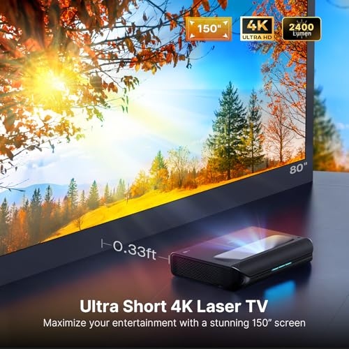 Image of NexiGo Aurora Pro Ultra Short Throw 4K Tri-Color Laser Projector with 100 inch Fresnel ALR Screen and DLP Link 3D Glasses, 2400 Lumens Brightness, Dynamic Laser Dimming, 85% ALR for Clear Daylight Viewing