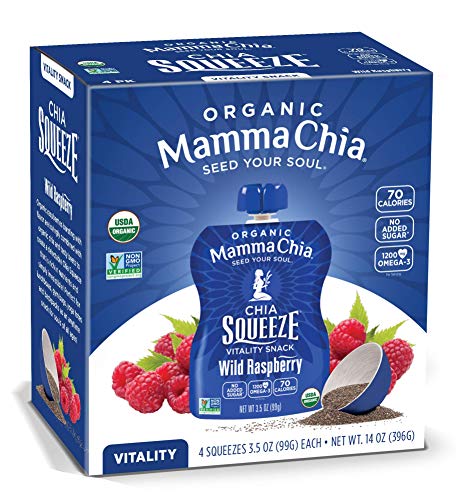 Mamma Chia Organic Vitality Squeeze Snack, Wild Raspberry, 4 Count (Pack of 6) Chia, Fruit and Vegetables with only 70 Calories