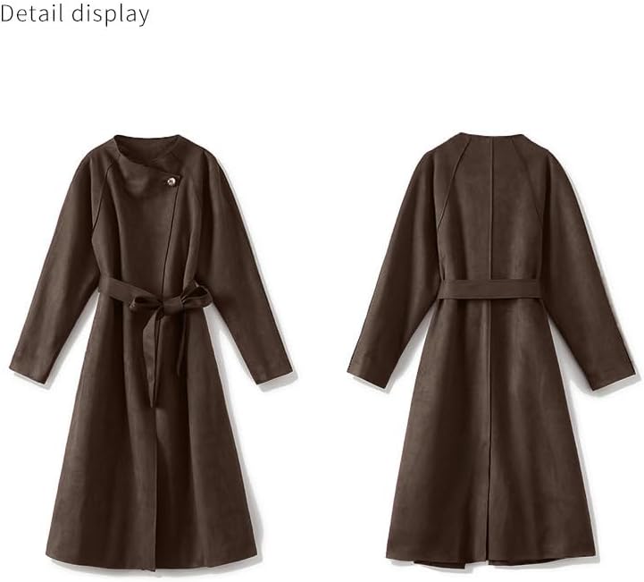 utcoco Womens Faux Suede Long Trench Coat Open Front Leather Trench Overcoat with Belt - Image 6
