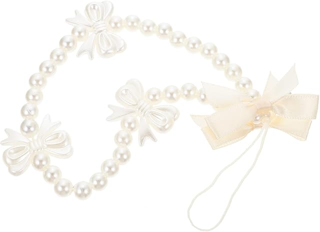 ULDIGI Bow Strap Charm for Accessories Knot Decor Mobile Beaded Anti- Design Short Pearl Hand Chain Hanging Phone Wrist Women White Girls Lanyard Diy Pendant Cell Rope Lost Detachable