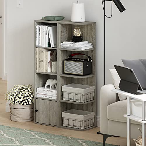 Image of Furinno Pasir 4-Tier Corner Open Shelf Bookcase, French Oak