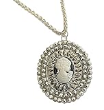 Silver Crystal Cameo Victorian Vintage Style Necklace Pendant Chain Party Dress Gift Jewellery for Women Girls