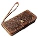 Leather iPhone X wallet case Handmade Wristlet iPhone X or XS Cover Tooled Flower Brown 408H-4
