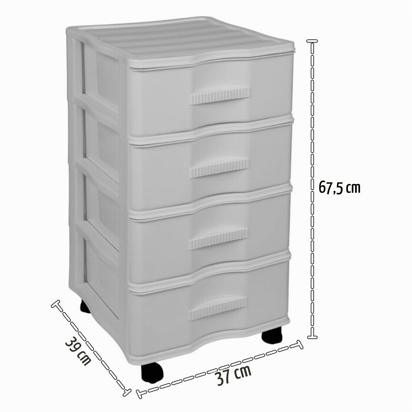 Acan Tradineur - Cajonera de plástico con ruedas, modelo Wagon, 4 cajones, torre almacenaje multiusos, oficina, hogar, fabricada en España (Gris claro - 67,5 x 37 x 39 cm)