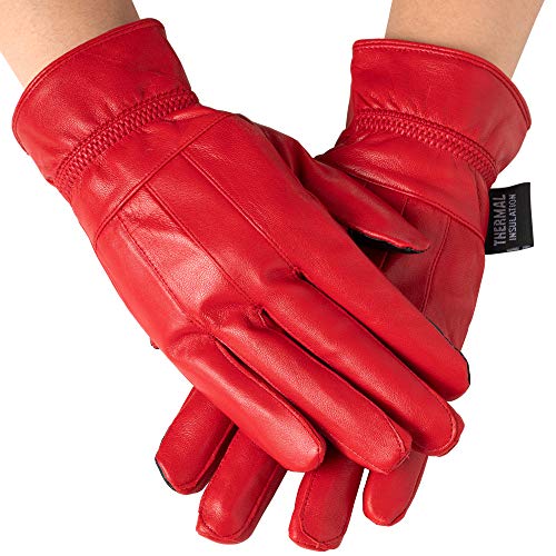 Alpine Swiss Womens Touch Screen Gloves Leather Phone Texting Glove Thermal Warm RED XL