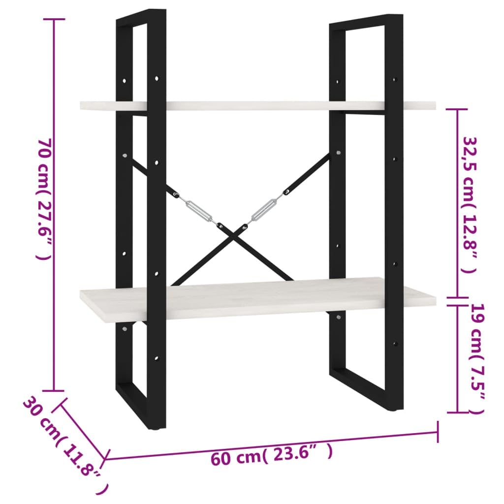 Libreria a 2 Ripiani in Pino Massello Bianca 60x30x70 cm | Scaffale autoportante compatto per soggiorno e studio, adatto per organizzare riviste e oggetti d'arredo con stile.