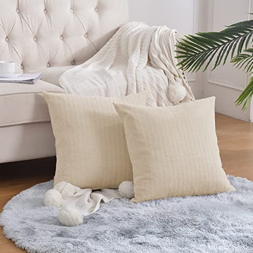 Pleasant Boulevard | Chenille Pillow Case Covers 20 By 20 Inch, Soft Cozy Decorative Cushion For Home Bedroom Living Room Bed Sofa Chair (Beige, 2 Pack) #TOP2