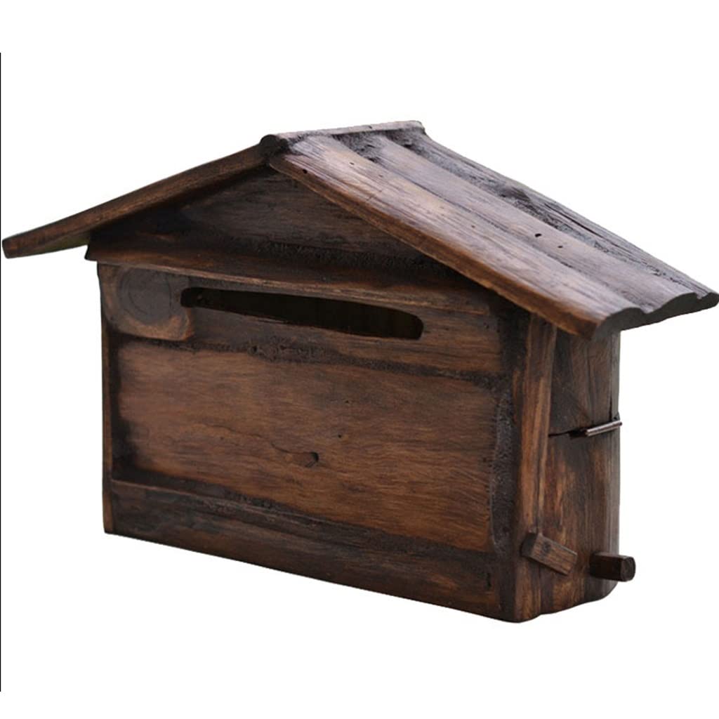 ZLSNOBLE Wooden Mailbox Villa Garden Wall Hanging Retro Outdoor Creative Home Rainproof Suggestion Box