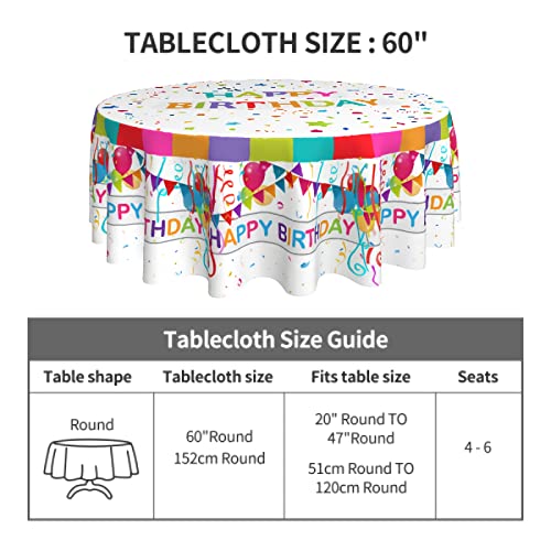 Happy Birthday Round Tablecloth 60 Inch Vibrant Colored Balloons Small Flags Stars Colorful Decorative Table Cloth With Dust-Proof Wrinkle Resistant Decor For Home Kitchen Dining Room Outdoor Patio #TOP3