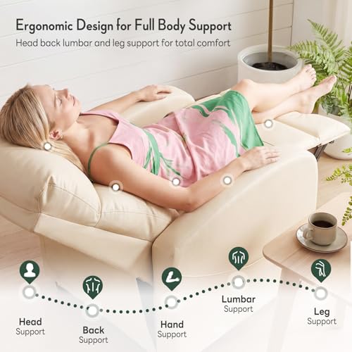 Image of Recliner Chair, Recliner Sofa Fabric for Adults, Recliners Home Theater Seating with Lumbar Support, Reclining Sofa Chair for Living Room, Beige