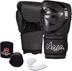 Luva de Boxe e Muay Thai Naja Black Line - 1 Par de luva + 1 Par de Bandagem Elástica + 1 Protetor Bucal