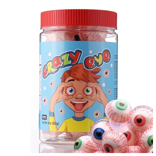 Gummy Candy - 30 mm Large Jelly Filled Gummies - Crazy Eye Gummy Candies - 17 Pcs Individually Wrapped Candy Eyeballs - Halloween Gummy Edible Eyes - Spooky Gummy Candy Eyeballs with Filling