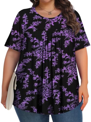 Image of Tencede Womens Plus Size Tops Tunic Short Sleeve Crew Neck Shirts Casual Soft Blouse 1X-5X