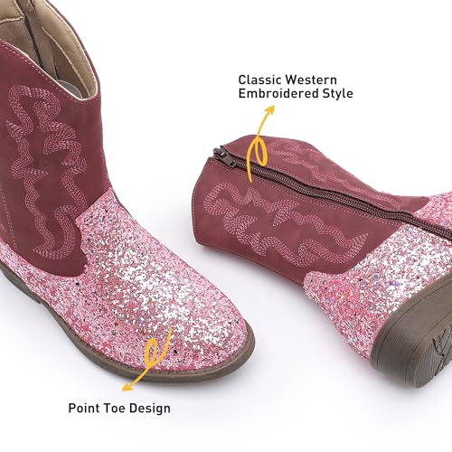 Apakowa Girls Cowboy Boots Side Zipper Cowgirl Boots Embroidered Western Style Toddler Little Kid Big Kid2