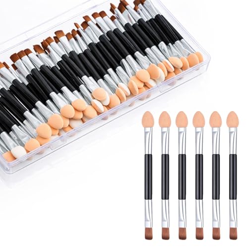 50PCS Eyeshadow Applicators Disposable Dual Sides Makeup Brush, 2 in 1 Eyeshadow Sponge Concealer Brush Portable Travel Mini Eyes Makeup Brushes Professional Eye Makeup Cosmetic Tool for Women Girls