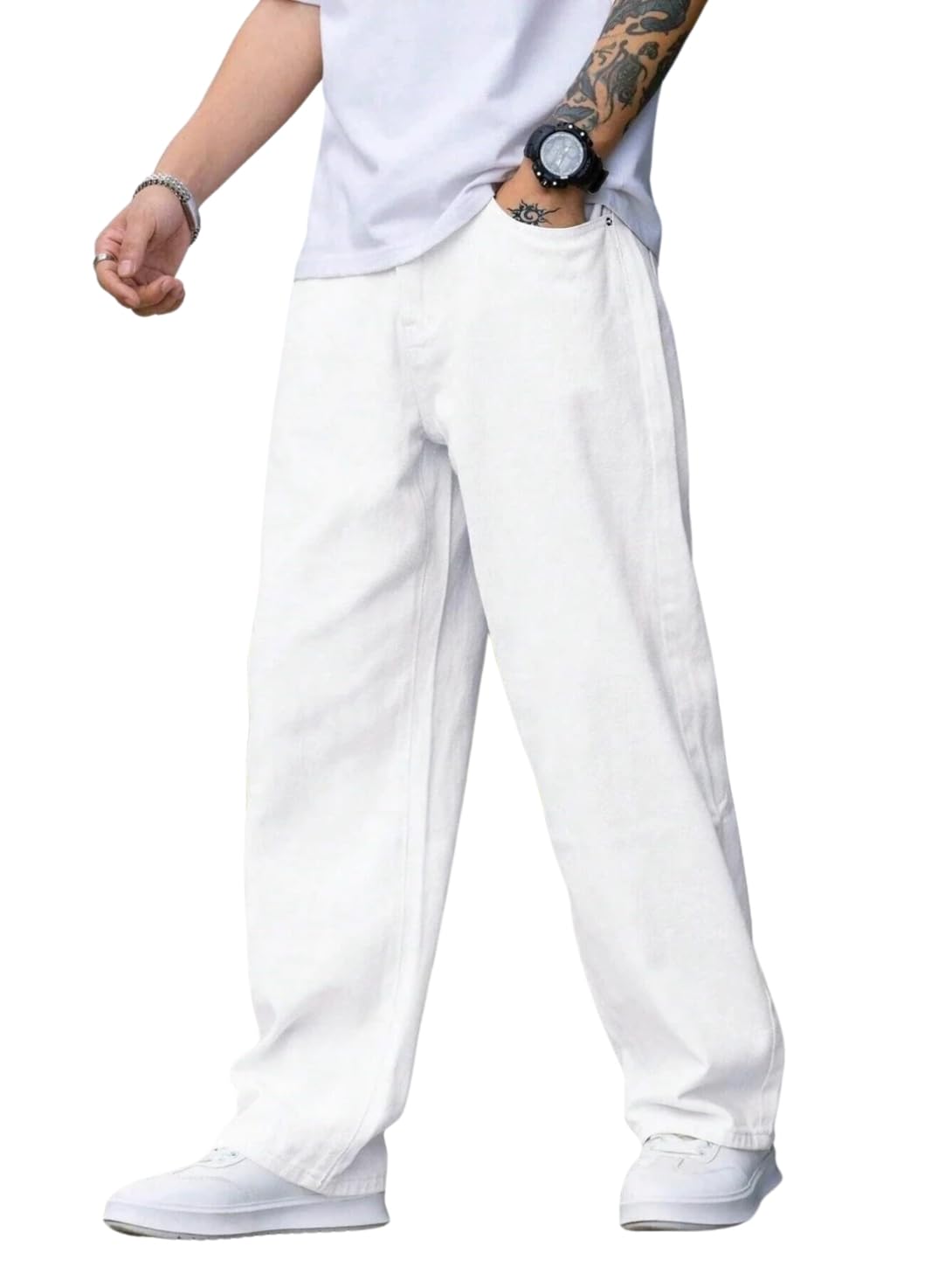 Men Loose Fit Mid Rise Jeans | Premium Denim Pants | Button & Zip Closure | Relaxed Everyday Casual Wear-picture-12