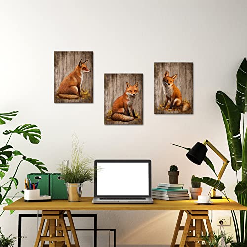 Rnnjoile Red Fox Canvas Wall Art Fox Portrait Picture Prints Rustic Wild Animal Painting For Cabin Home Living Room Wall Decor Framed 12"X16"X3Pcs (Small) #TOP2