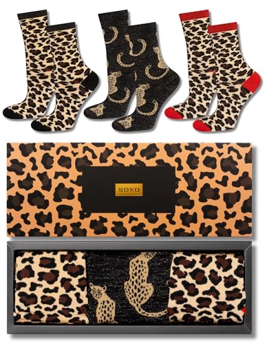 soxo Leopard Calzini Con Motivo Di Animali Idee Regalo Donna Regali Divertenti Cotone Calze Per Lei 35-40 Marrone 3 Paia
