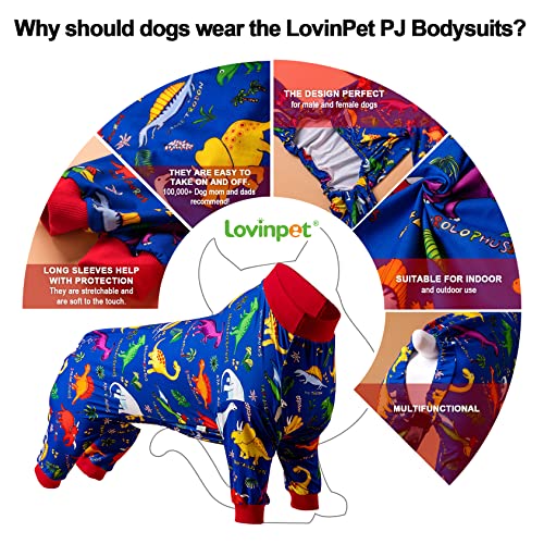 LovinPet Pitbull Large Dog Clothes, Wound Care/Post Surgery Dog Clothes, Lost World Dinosaurs Print, UV Protection, Pet Anxiety Relief, Large Dog Onesies, Pet PJ's/L #3