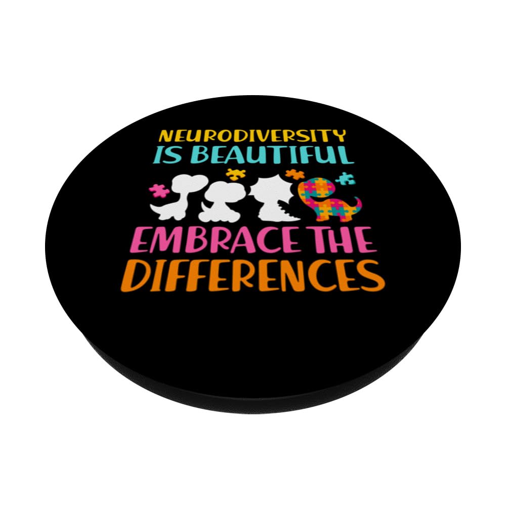 Neurodiversity Is Beautiful Embrace The Differences Autism PopSockets Swappable PopGrip, Black - Image 2