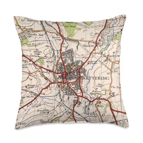 Vintage Kettering UK Map (1946) Throw Pillow