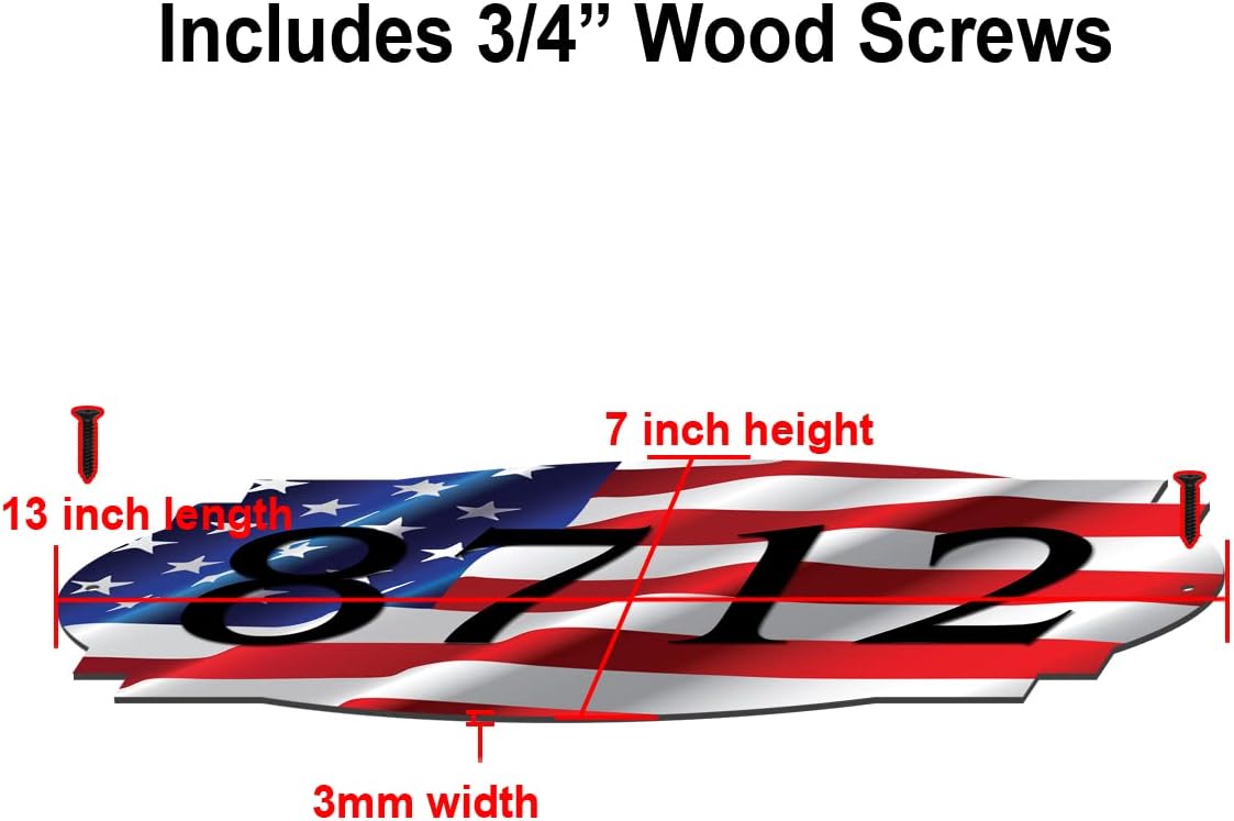 VWAQ Personalized American Flag House Number Sign Address Plaque Patriotic Decor - Single Sided and Reflective Pre-Drilled Holes - AS3S2 Horizontal (Black)